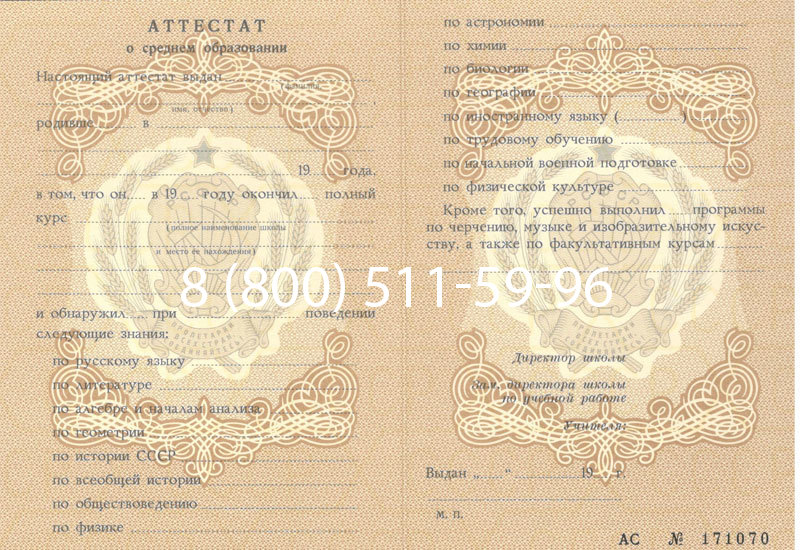 Купить Аттестат за 11 класс до 1994 в Воронеже