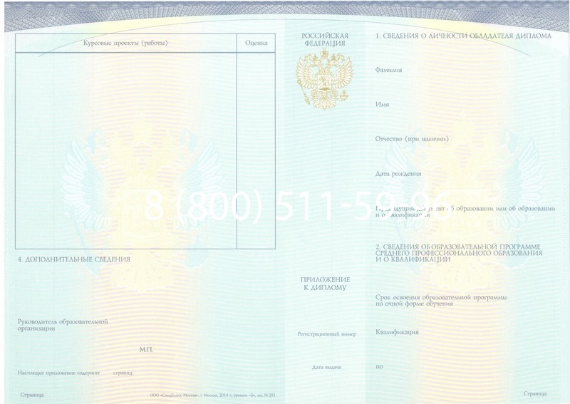 Купить Диплом о среднем образовании (Спецбланк) 2014-2026 года в Воронеже